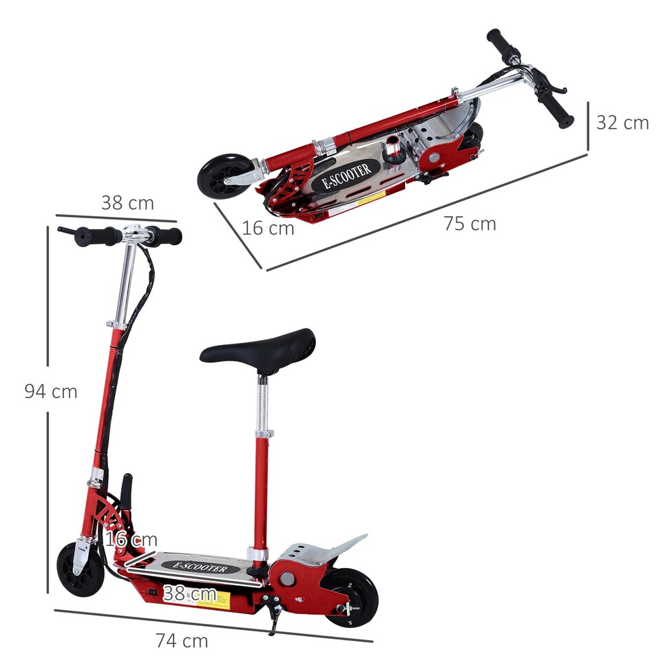 image 1 of HOMCOM Foldable Powered Scooter with Adjustable Seat, Brake, Red