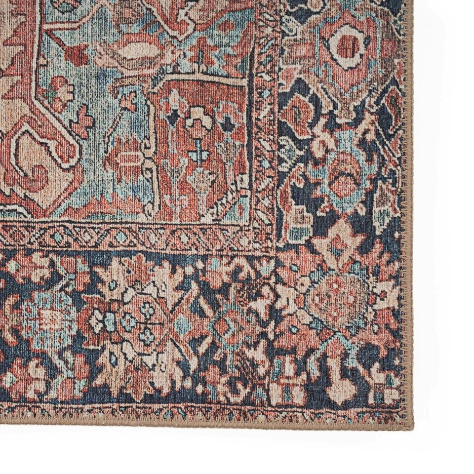 image 1 of KUKOON Red Distressed Persian Style Non Slip Washable Low Pile Rug 200cm x 290cm