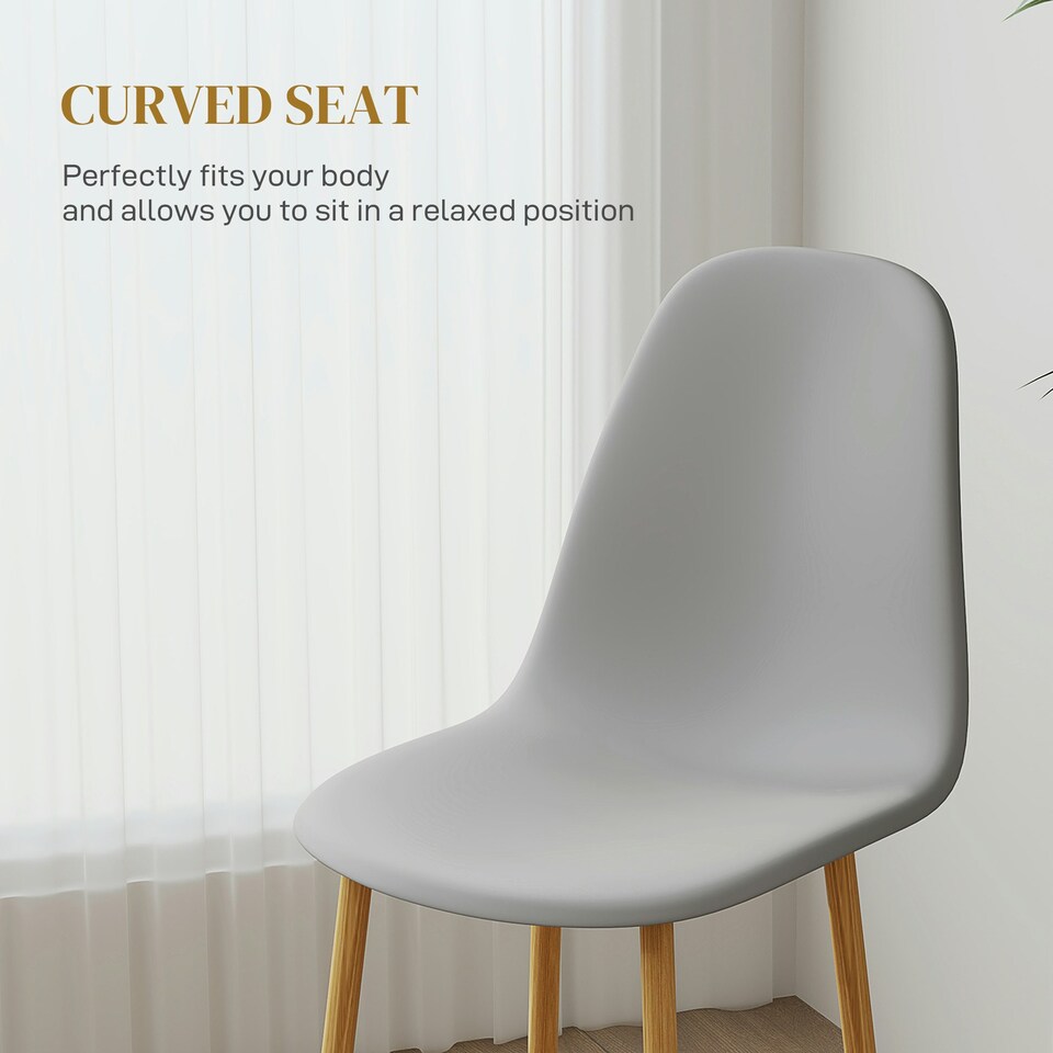 image 1 of HOMCOM Dining Chairs Set of 4 w/ Curved Back, Steel Legs, Grey Grey