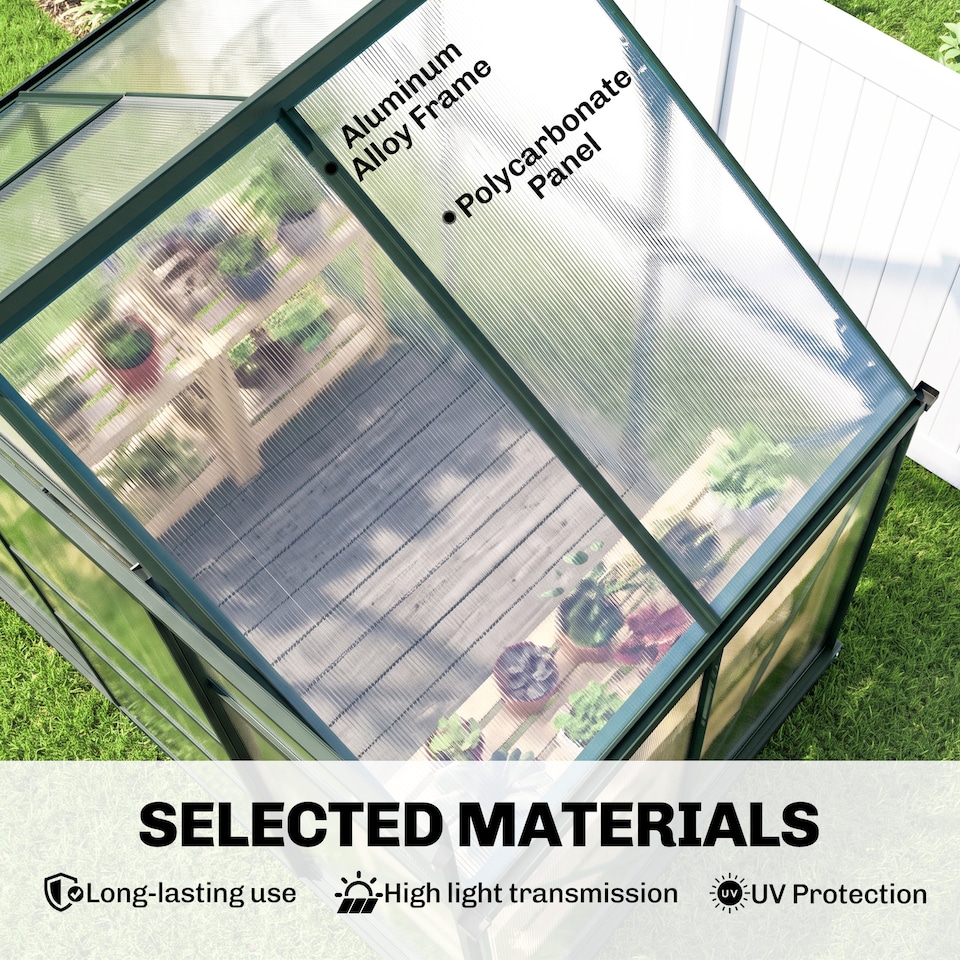 image 1 of Outsunny 6x4ft Walk-In Polycarbonate Greenhouse Plant Grow Galvanized Aluminium | Green