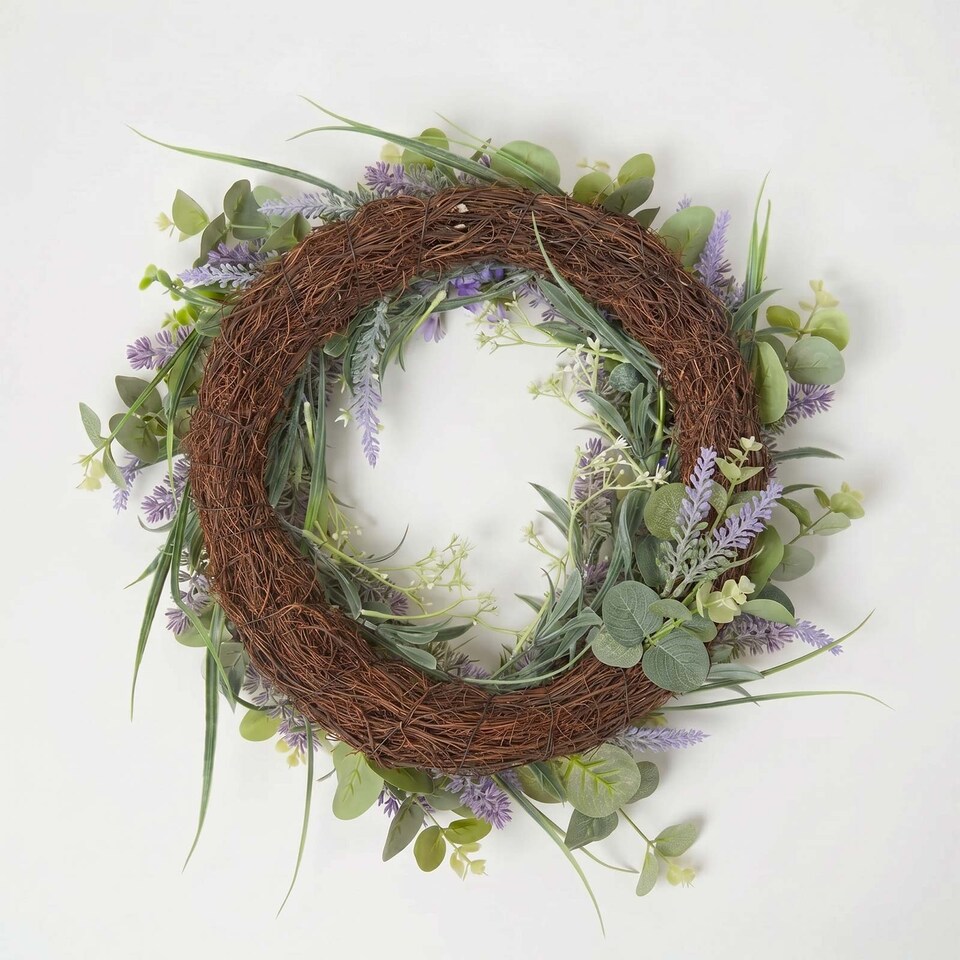 image 1 of Homescapes Artificial Lavender Wreath, 40cm, Purple