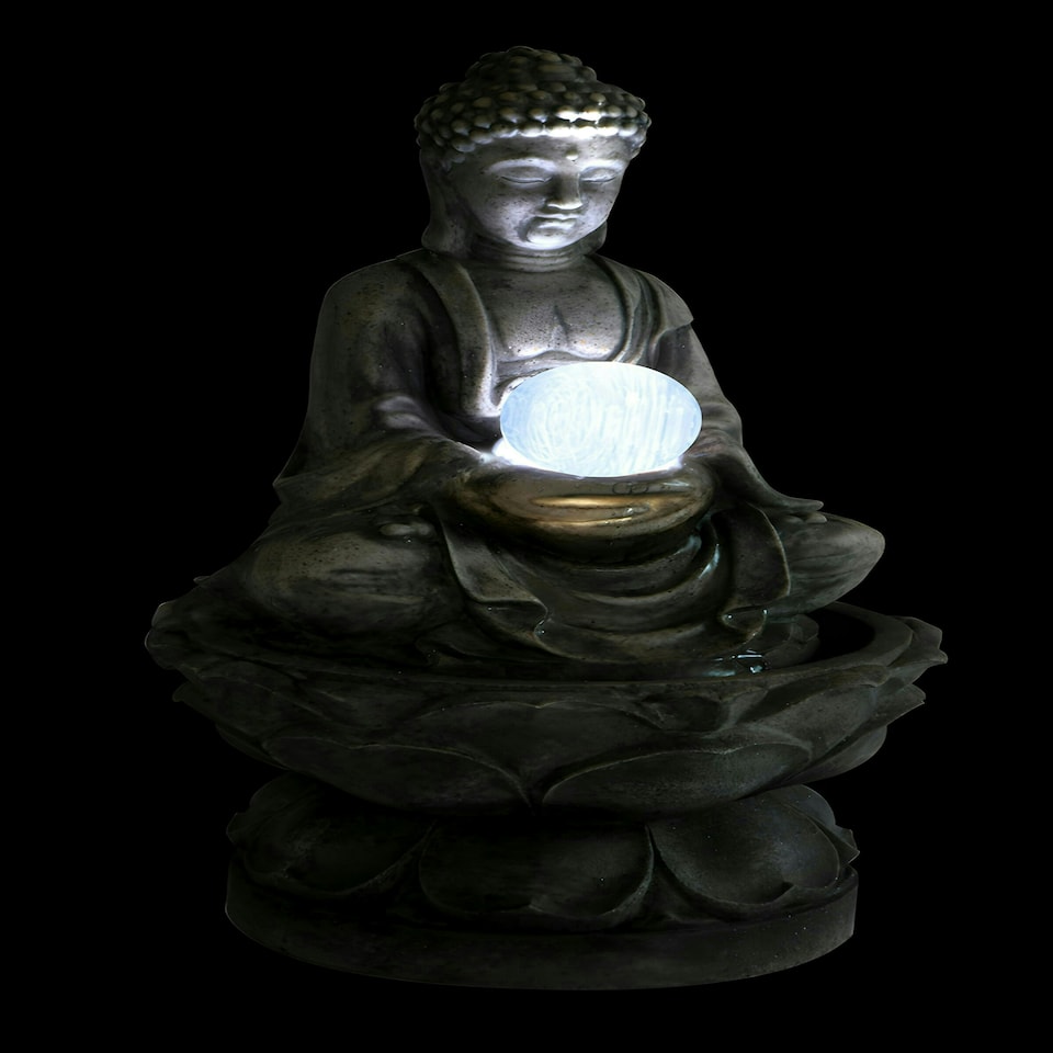 image 1 of Primrose Buddha Crystal Ball Water Feature Fountain with LED Lights 66cm