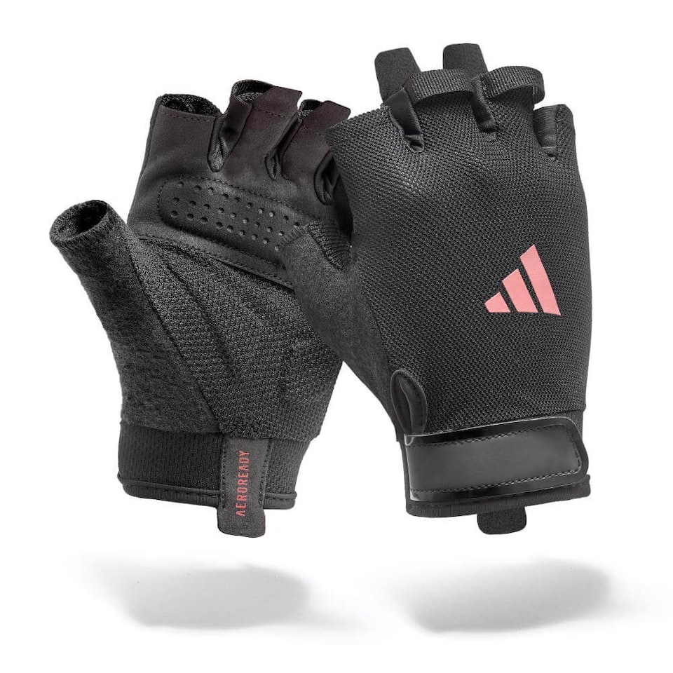 image 1 of Adidas Essential Training Gloves, Aeroready ventilated palm, padded suedette palm and secure hook-and-loop wrist. | Multi | Pink | M