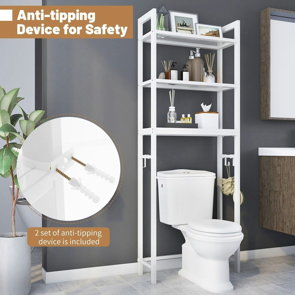 image 1 of COSTWAY 3-Tier Over-The-Toilet Storage Shelf Organizer White