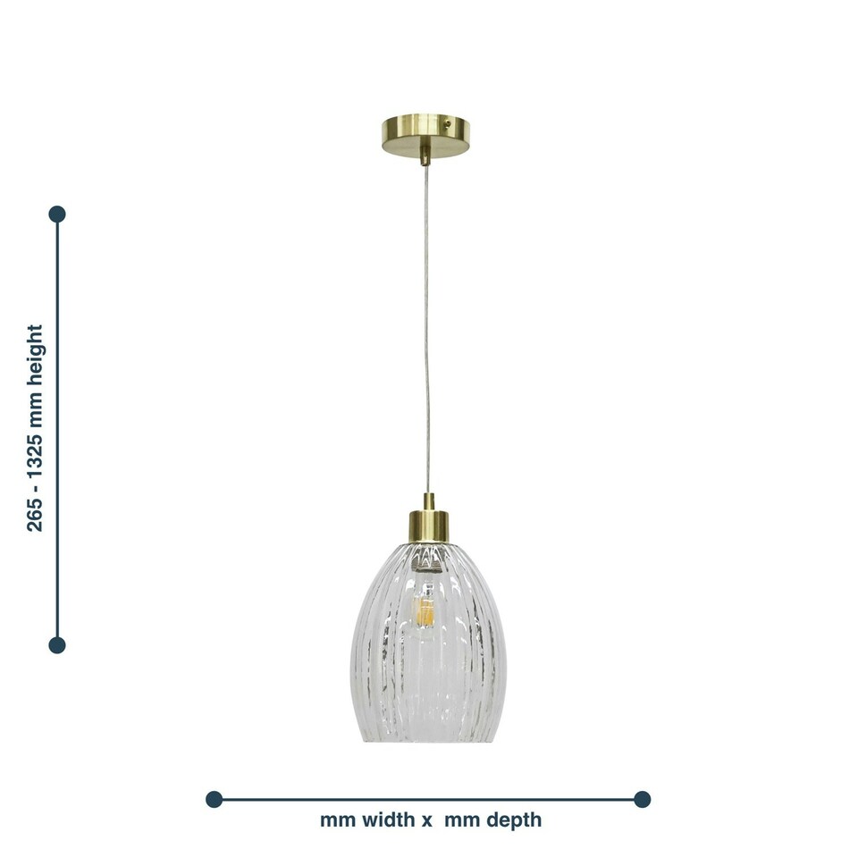 image 1 of First Choice Lighting Birch Clear Fluted Glass with Satin Brass Pendant Fitting Bronze | Clear