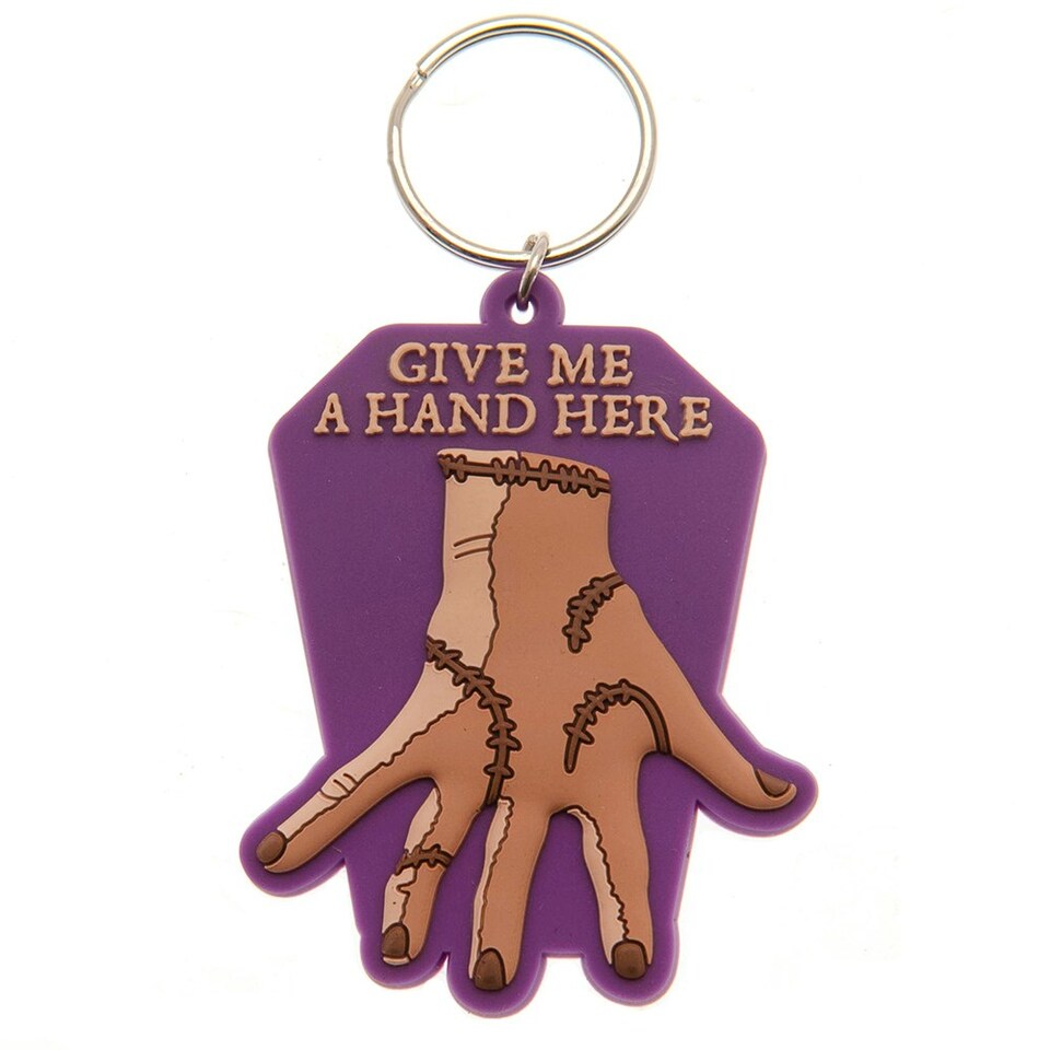image 1 of Wednesday Give Me A Hand Thing Keyring - Purple/Brown - One Size