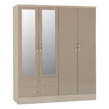 Nevada 4 Door 2 Drawer Mirrored Wardrobe Brown | Oyster Gloss