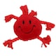 image 1 of Plush Soft Red Happy Face Dog Play Toy With Squeak & Rope Arms.