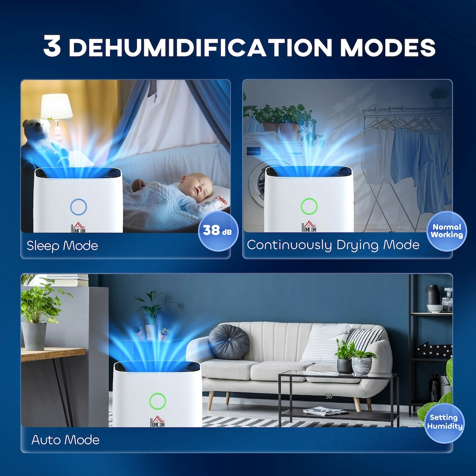 image 1 of HOMCOM 20L/Day Portable Quiet Dehumidifier for Home, Electric Air De-Humidifier