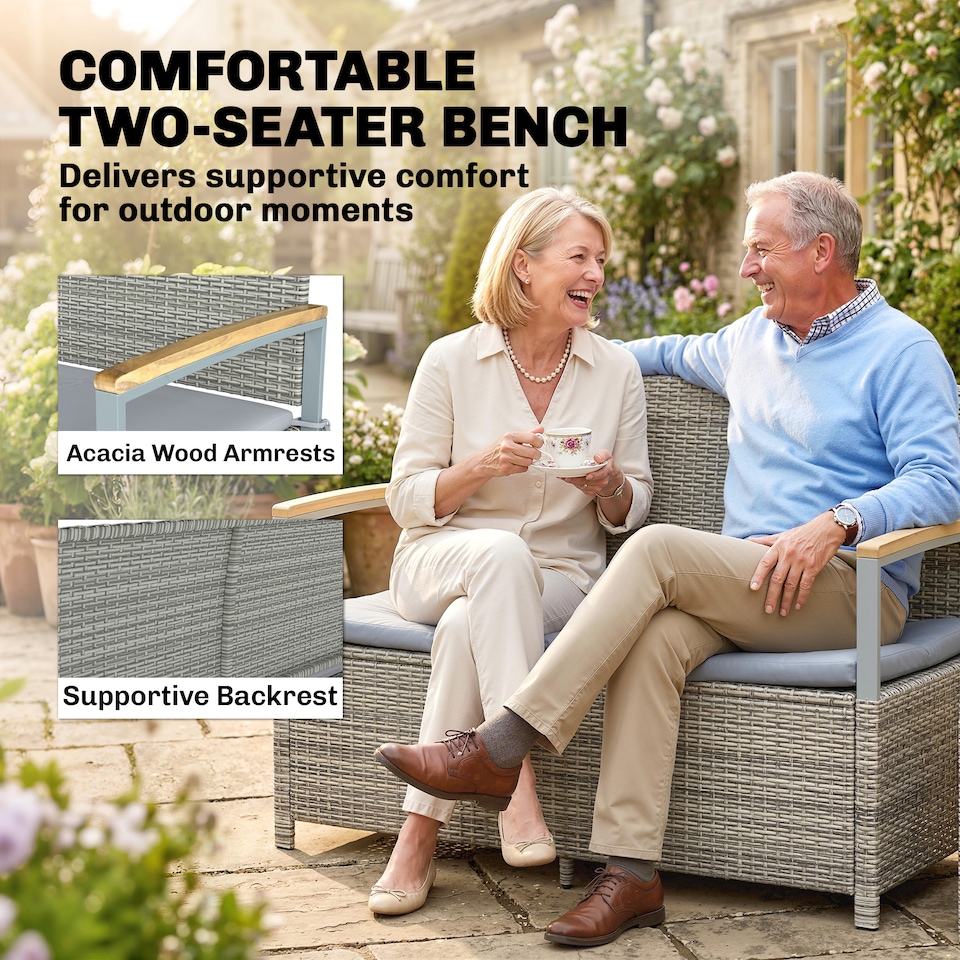 image 1 of Outsunny 170 L Rattan Garden Storage Bench with Cushion, Light Grey