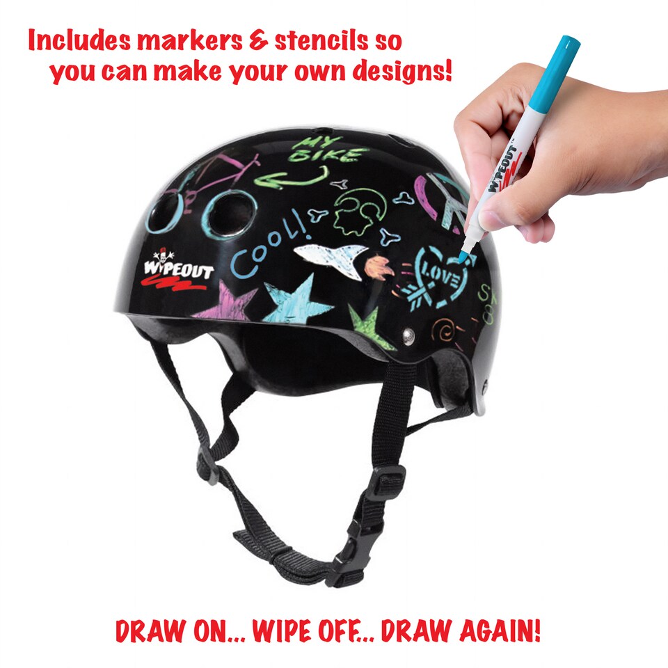image 1 of Wipeout Dry Erase Kids Cycling Helmet - Black Gloss 5+