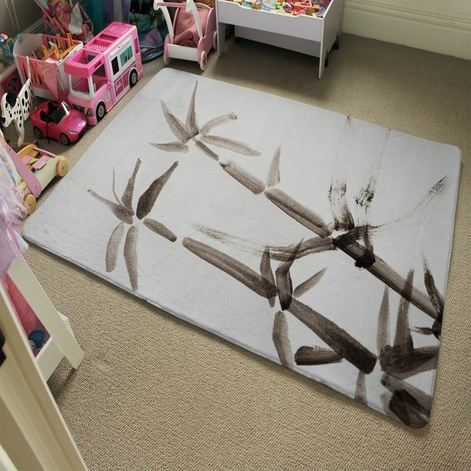 image 1 of Japanese painting of bamboo (Rug) White | L