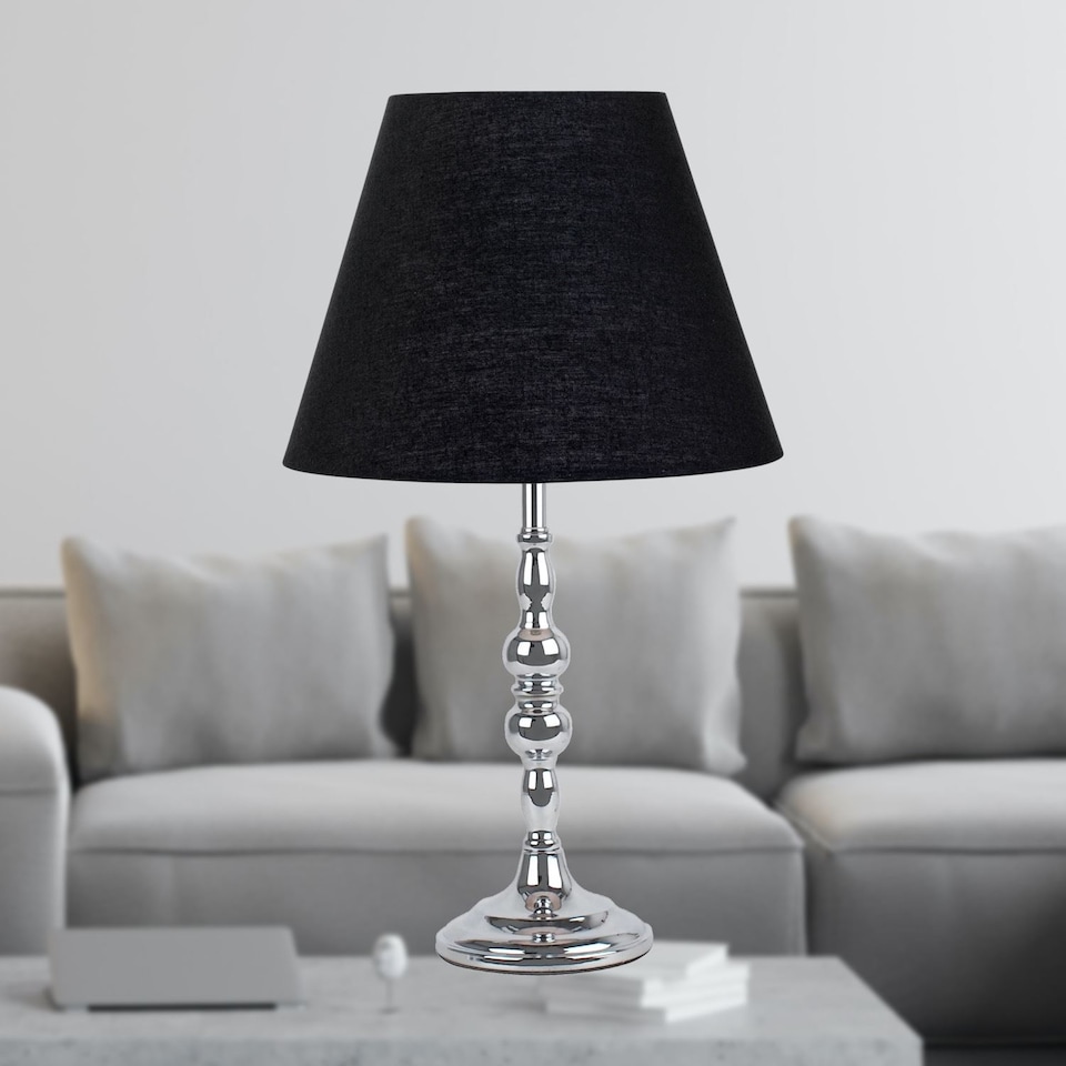 image 1 of Black Cotton 20cm Diameter Tapered Fabric Lamp Shade | Black | Medium | 1