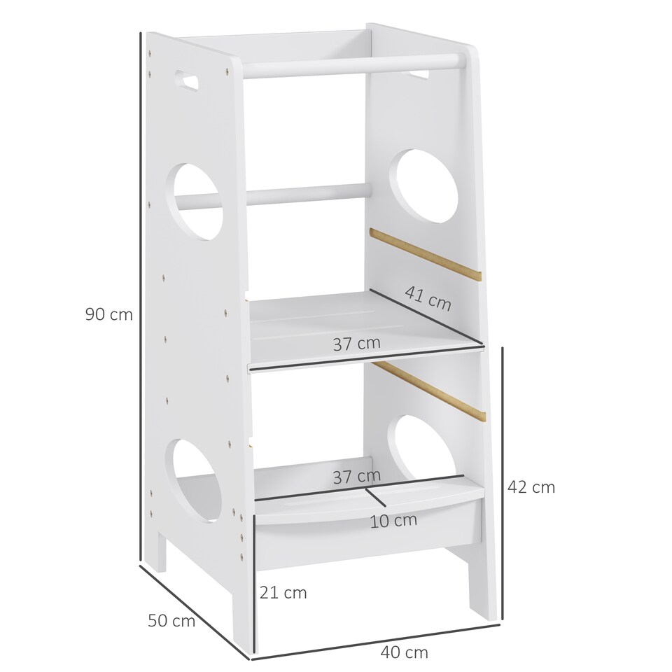image 1 of HOMCOM Kids Step Stool Toddler Kitchen Stool w/ Adjustable Standing Platform