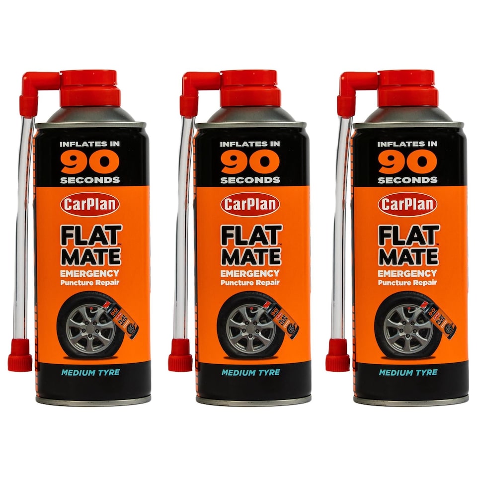 image 1 of CarPlan Flat Mate Tyre Seal Inflator Emergency Puncture Repair 3x400ml Quick Fix