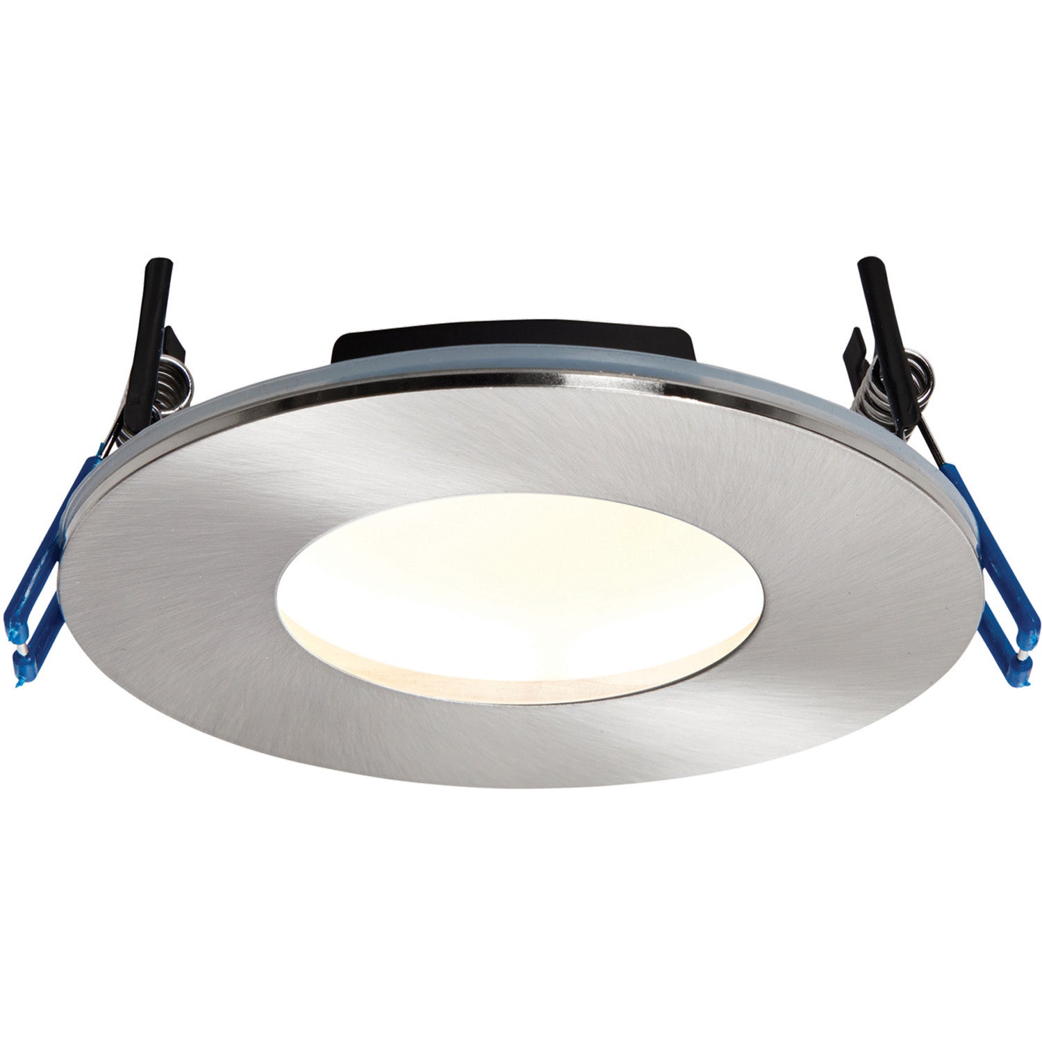 Loops Satin Nickel Recessed Bathroom Downlight - 9W Warm White LED Slim Ceiling Light in Metallics