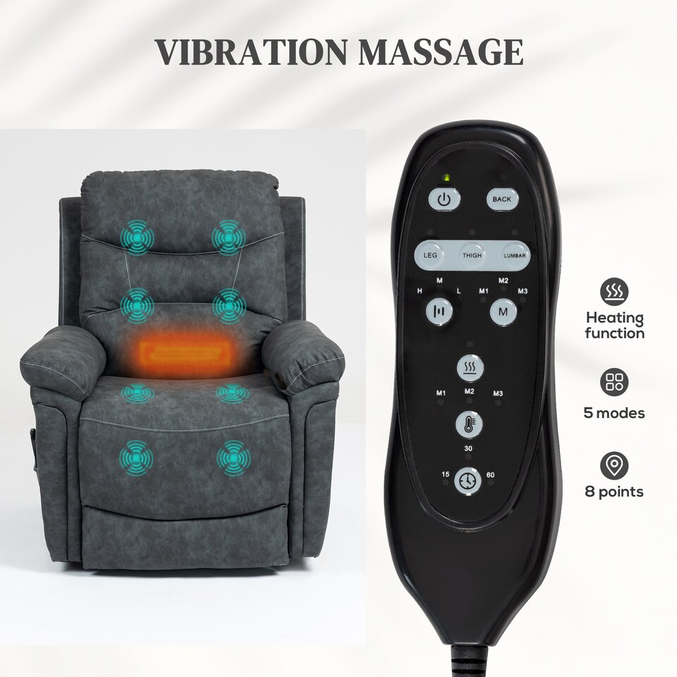 image 1 of HOMCOM Massage Recliner Chair, Lift Chair with Heat, USB, Remote, Grey