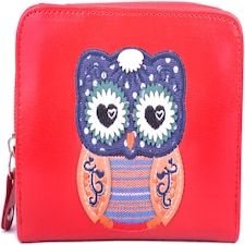 Lorenz Womens / Girls Faux Leather Purse / Money / Coin Holder with Owl Design | Red | Red