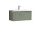 image 1 of Balterley Partial Fluted 1 Drawer Wall Hung Vanity Unit with Mid-Edge 1 Tap Hole Ceramic Basin | Green | Satin Green