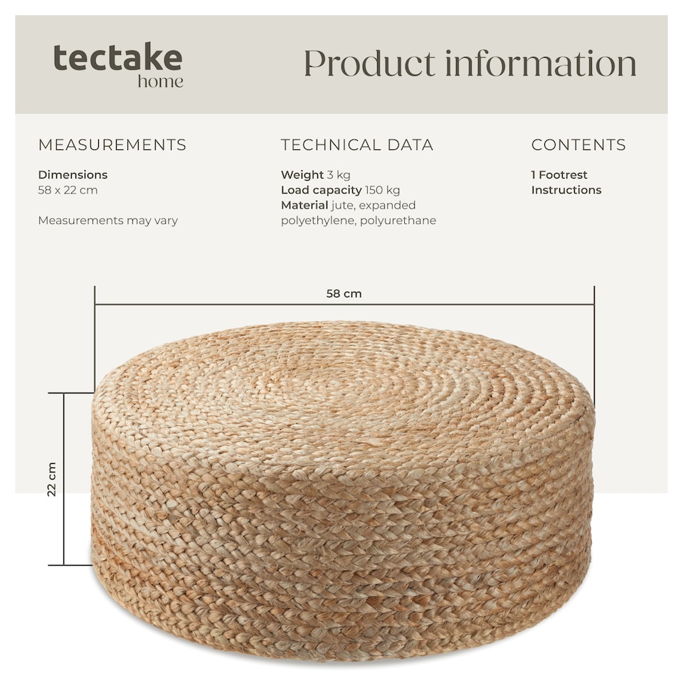 image 1 of Footstool Banno - oval shape, boho style, natural jute fibres