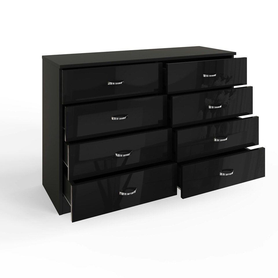 image 1 of FWStyle Chilton 8 Drawer Chest Of Drawers - Black Gloss Front