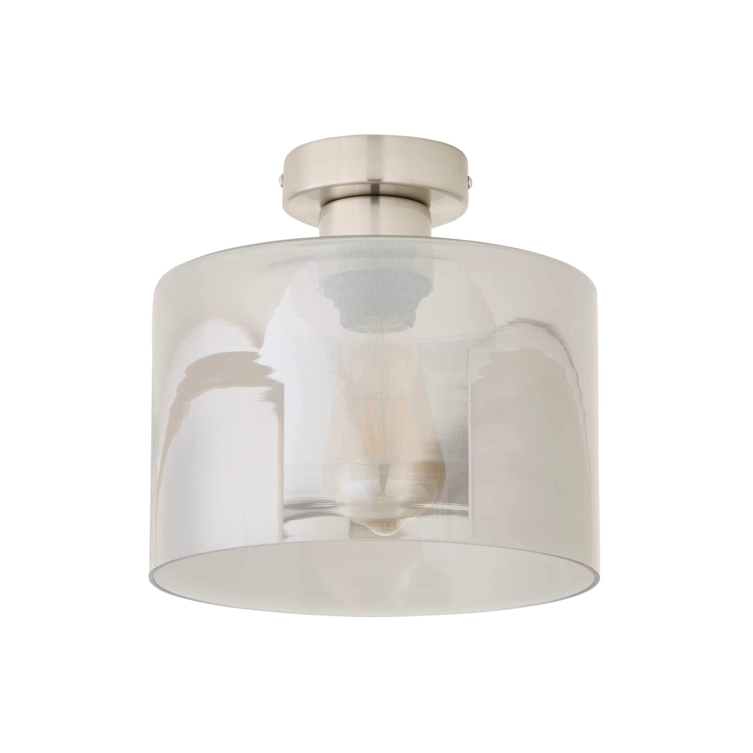 ValueLights Demi Brushed Chrome with Smoked Glass Shade Flush Ceiling Light in Metallic Silver