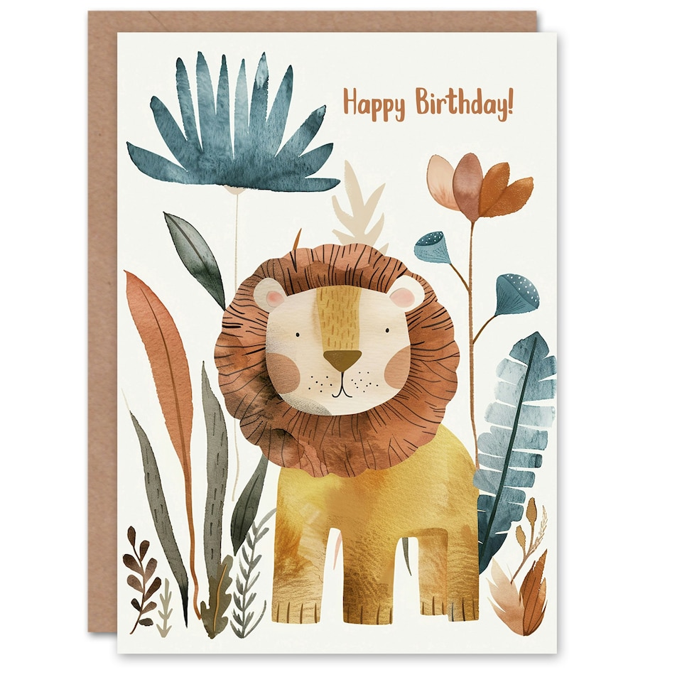 image 1 of Cute Safari Jungle Plants Illustration Girl Daughter Son Birthday Card