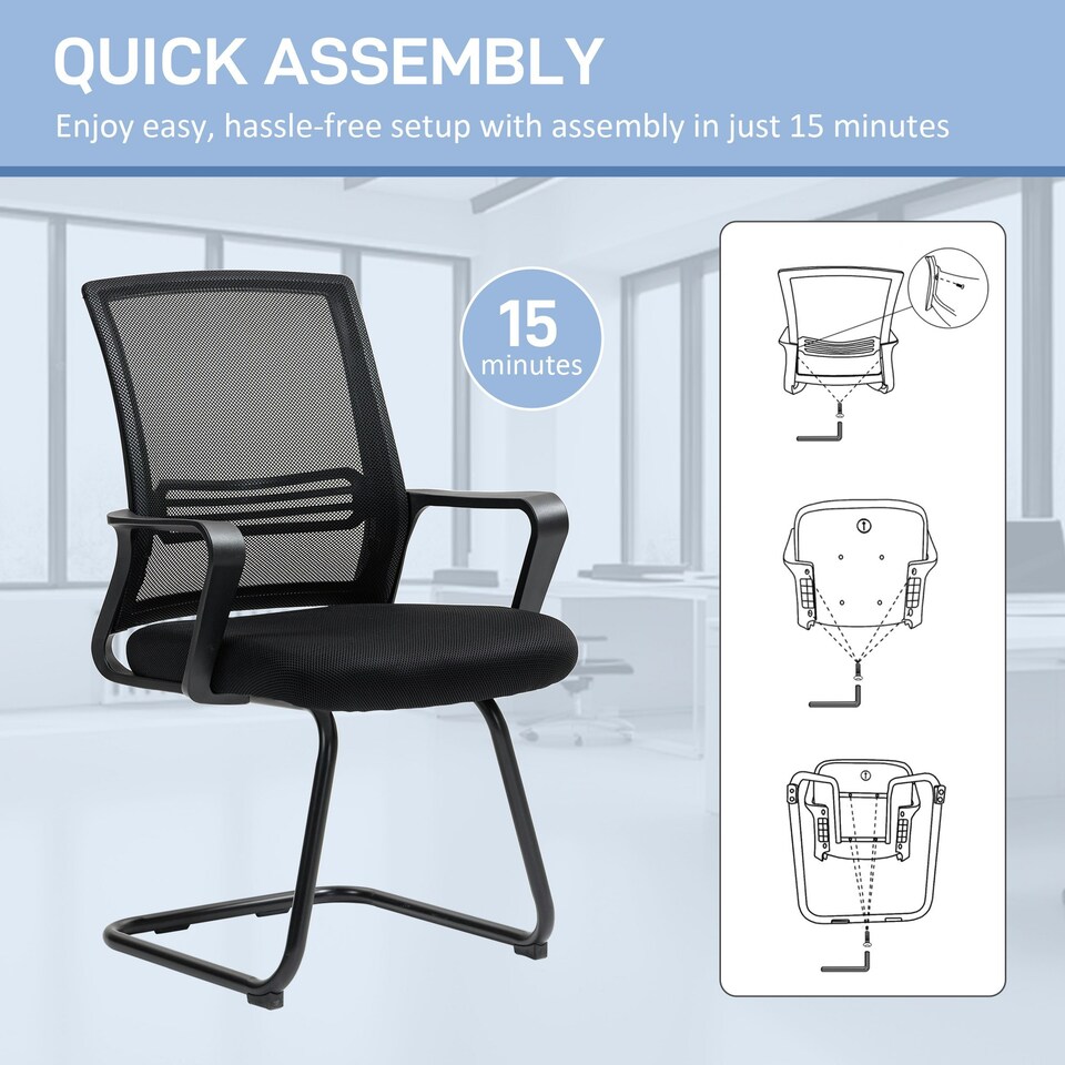 image 1 of HOMCOM Meeting Office Chair, Mesh Reception Chair with Sled Base, Black Black