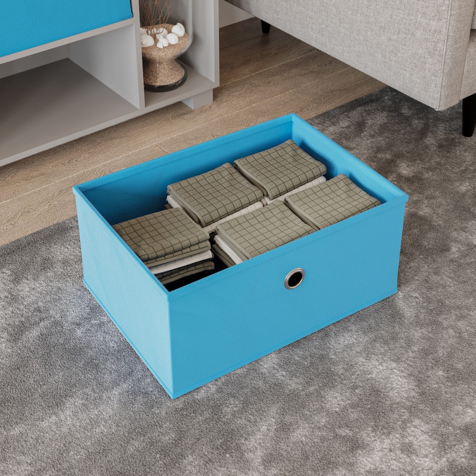 image 1 of Foldable Fabric Storage Box with Metal Eyelet Handle | Blue | 1