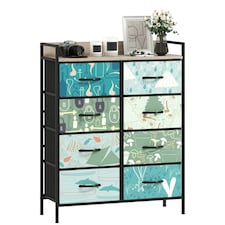 HOMCOM 8-Drawer Chest of Drawers, Fabric Dresser with Open Shelf, Blue Blue | Black frame, wood-effect top