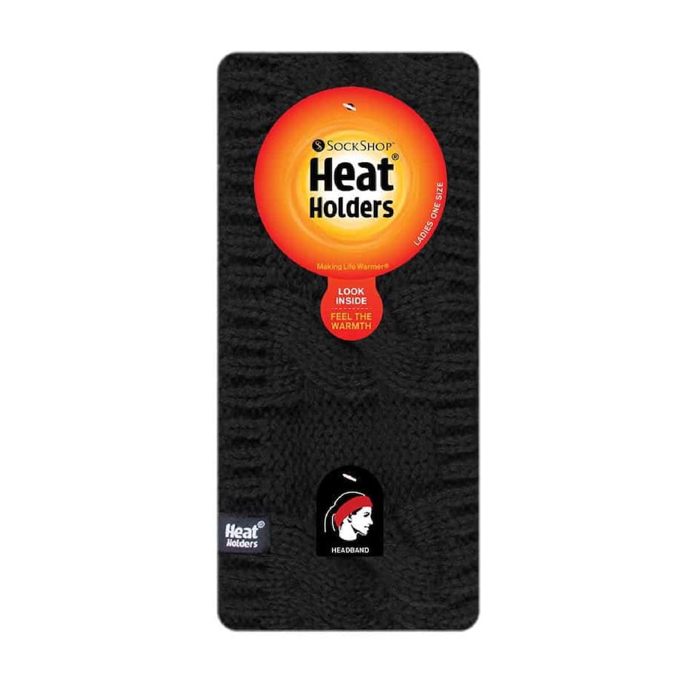 image 1 of Ladies Cable Knitted Fleece Lined Thermal Winter Ear Warmer Headband | Black | Black | One Size | 1