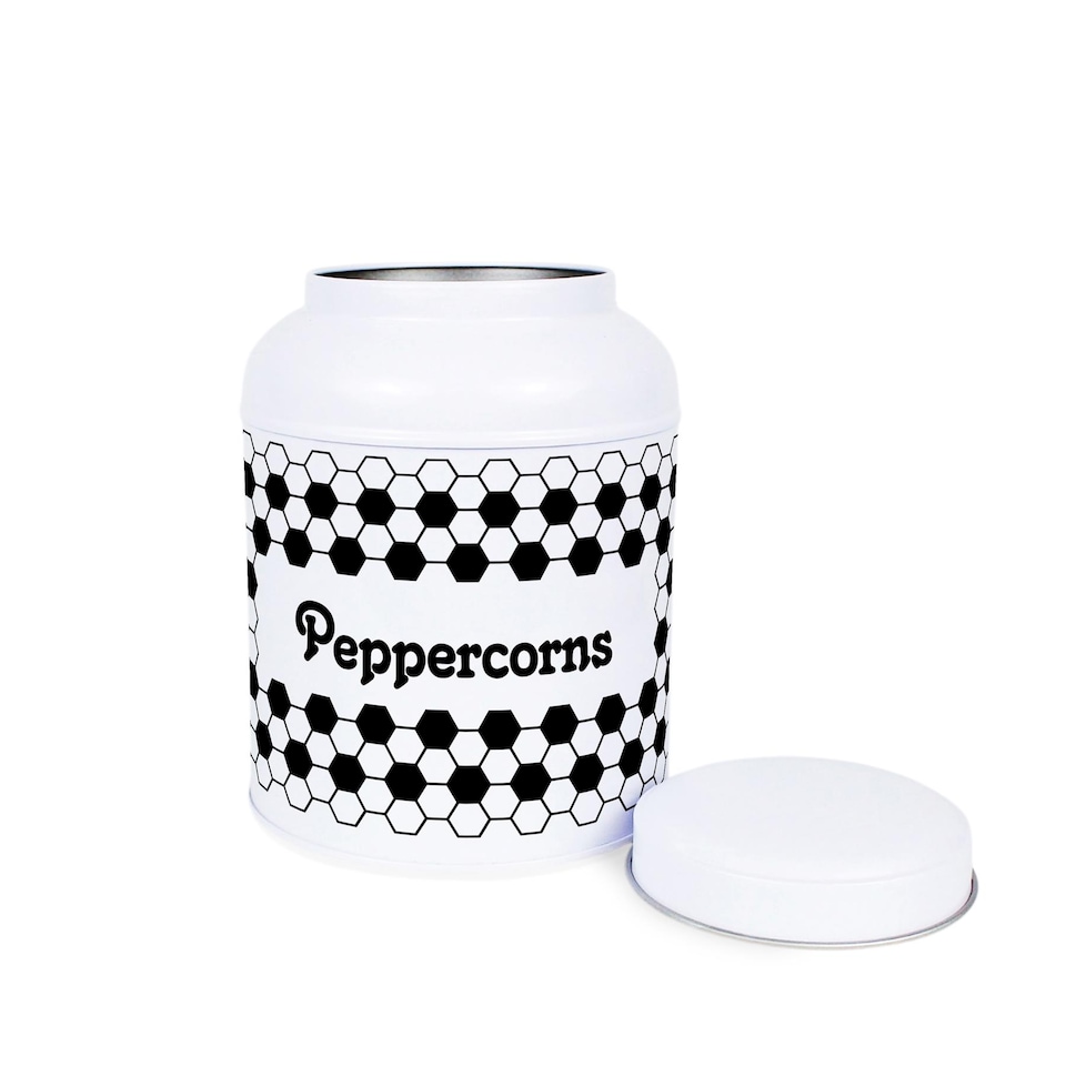 image 1 of Hexagon Tiles Peppercorn Canister - Small Domed Lid Kitchen Storage Jar