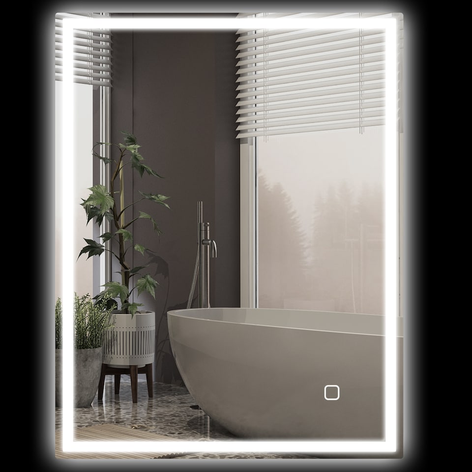 image 1 of HOMCOM Bathroom Mirror with LED Lights, Illuminated Makeup Mirror with 3 Colours, Defogging Film and Memory Function, Hardwired