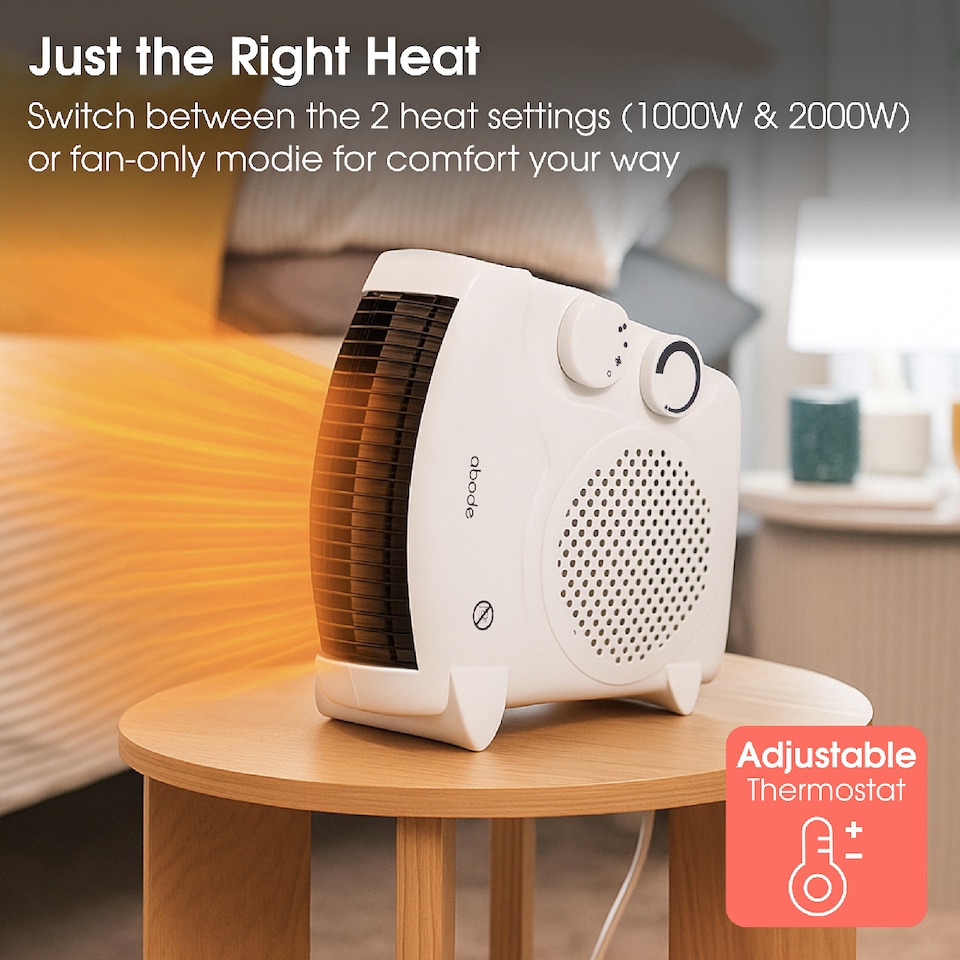 image 1 of Abode AFH1001 Electric Heater White 2000W Cooling Fan Mode with 2 Heat Settings