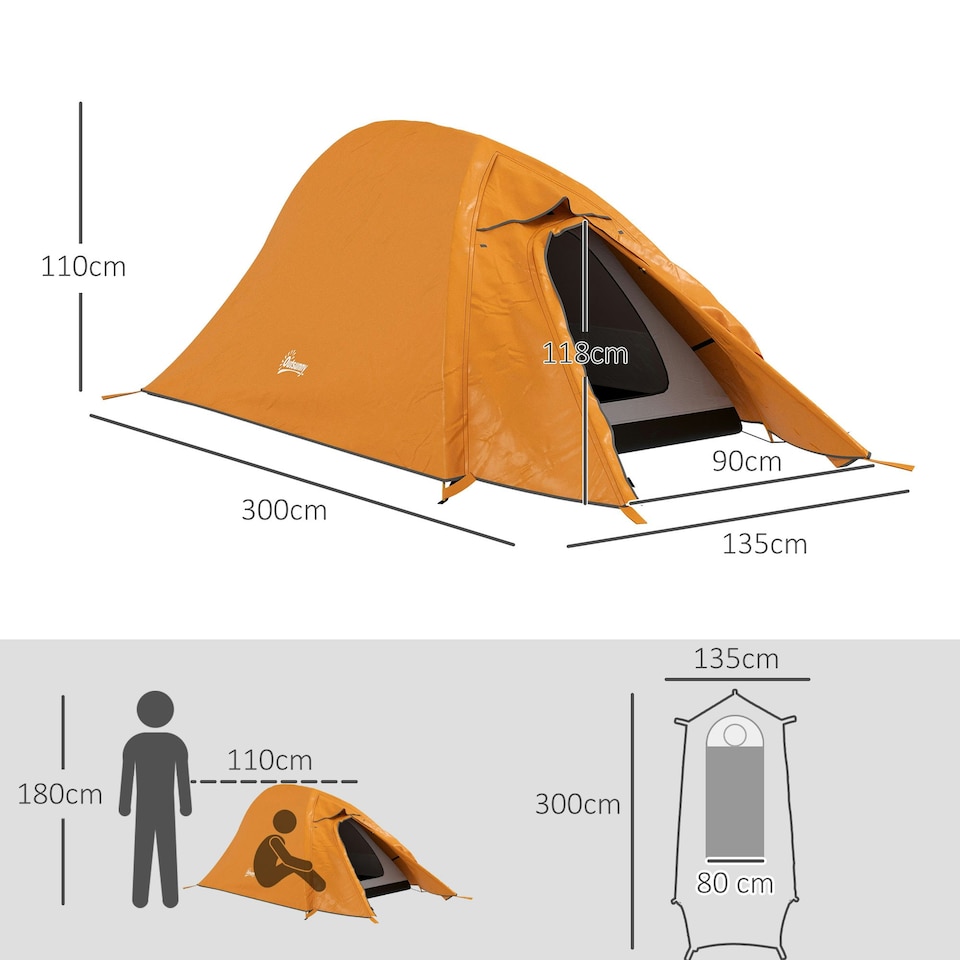 image 1 of Outsunny Double Layer Camping Tent for 1-2 Man, 2000mm Waterproof, Green