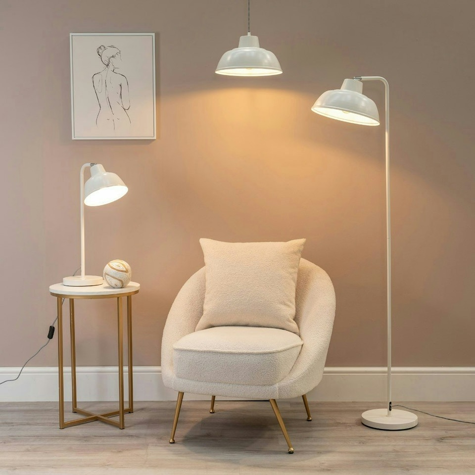 image 1 of ValueLights Morris White Metal Drop Hanging Pendant Ceiling Light with LED Bulb