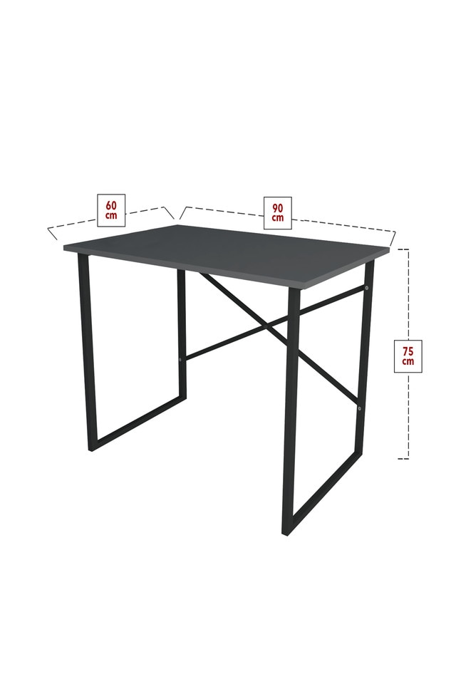 image 1 of 90cm Wooden Computer Desk Modern Study Table Workstation With Metal Legs | Black | Anthracite | 1