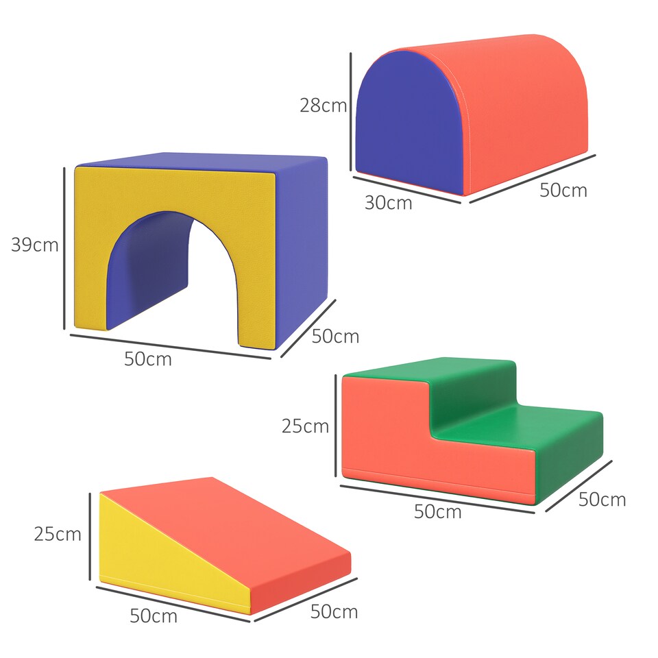 image 1 of HOMCOM 4-Piece Soft Play Set, Baby Foam Block, For Ages 1-3 Years, Red