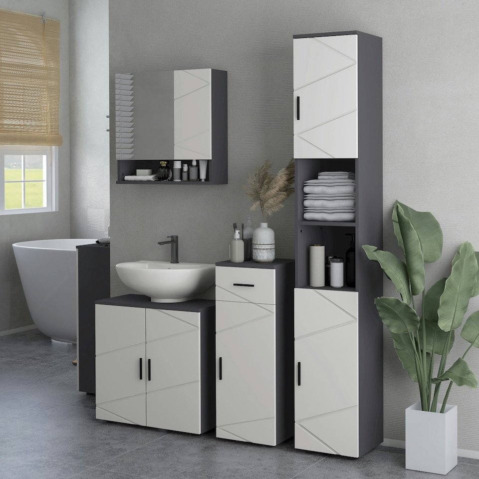 image 1 of kleankin Bathroom Vanity Unit, Pedestal Sink Cabinet with Shelf, Light Grey