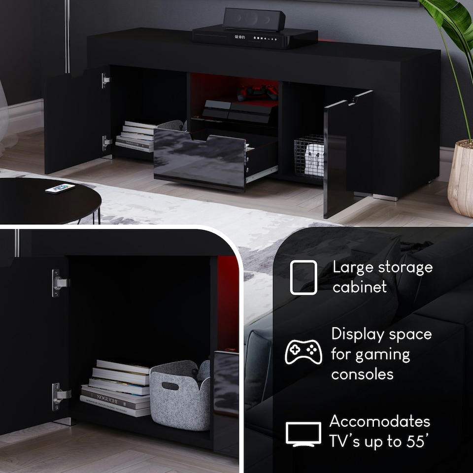 image 1 of Vida Designs Eclipse 2 Door 1 Drawer LED TV Unit Entertainment Stand, White