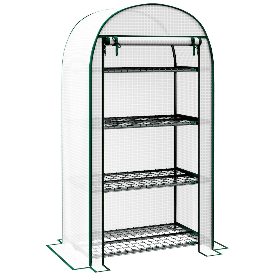 image 1 of Outsunny 80 x 49 x 160cm Mini Greenhouse Portable Green House with Shelf White