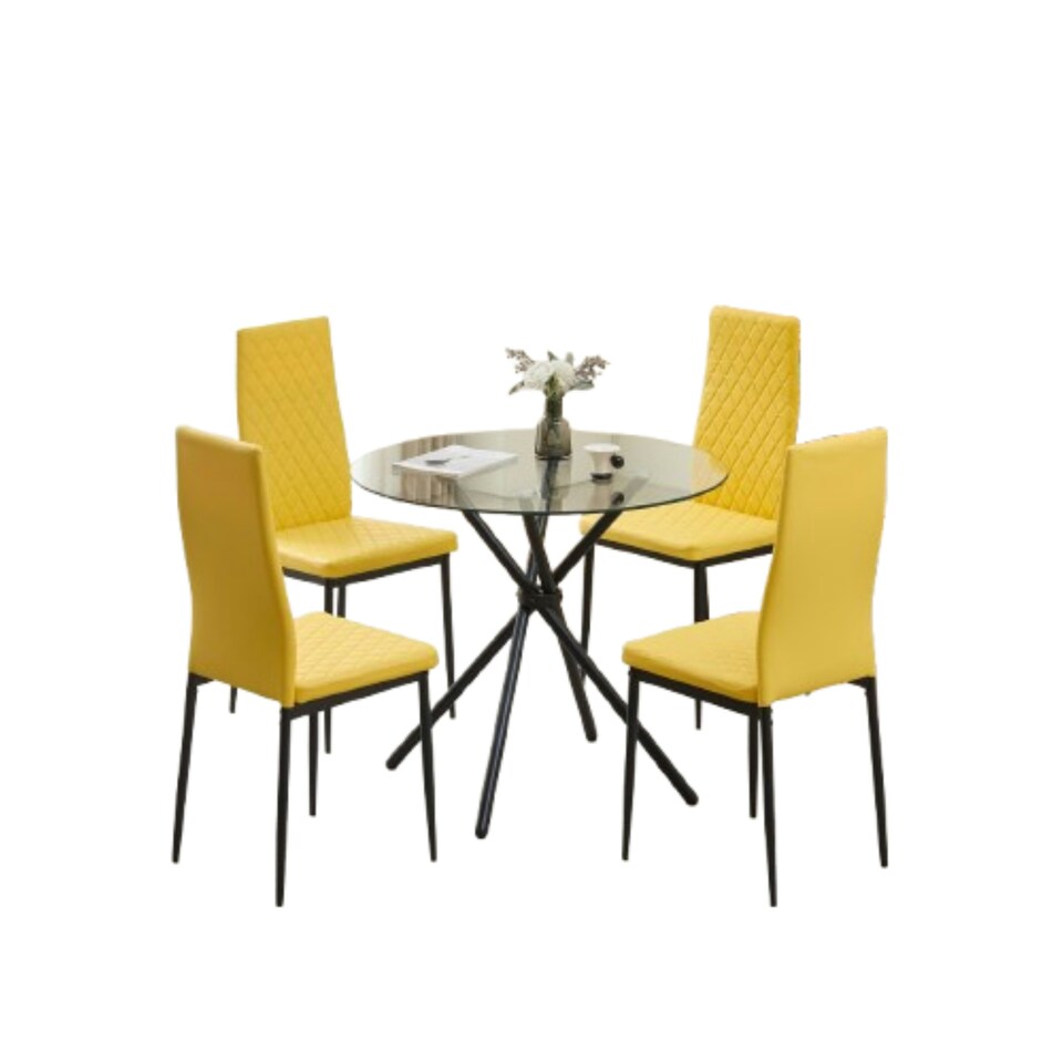 image 1 of New York Dining Table with 4 Emily Leather Chairs | Grey | 5