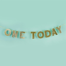 Gold Glitter 'One Today' Card Banner 2m