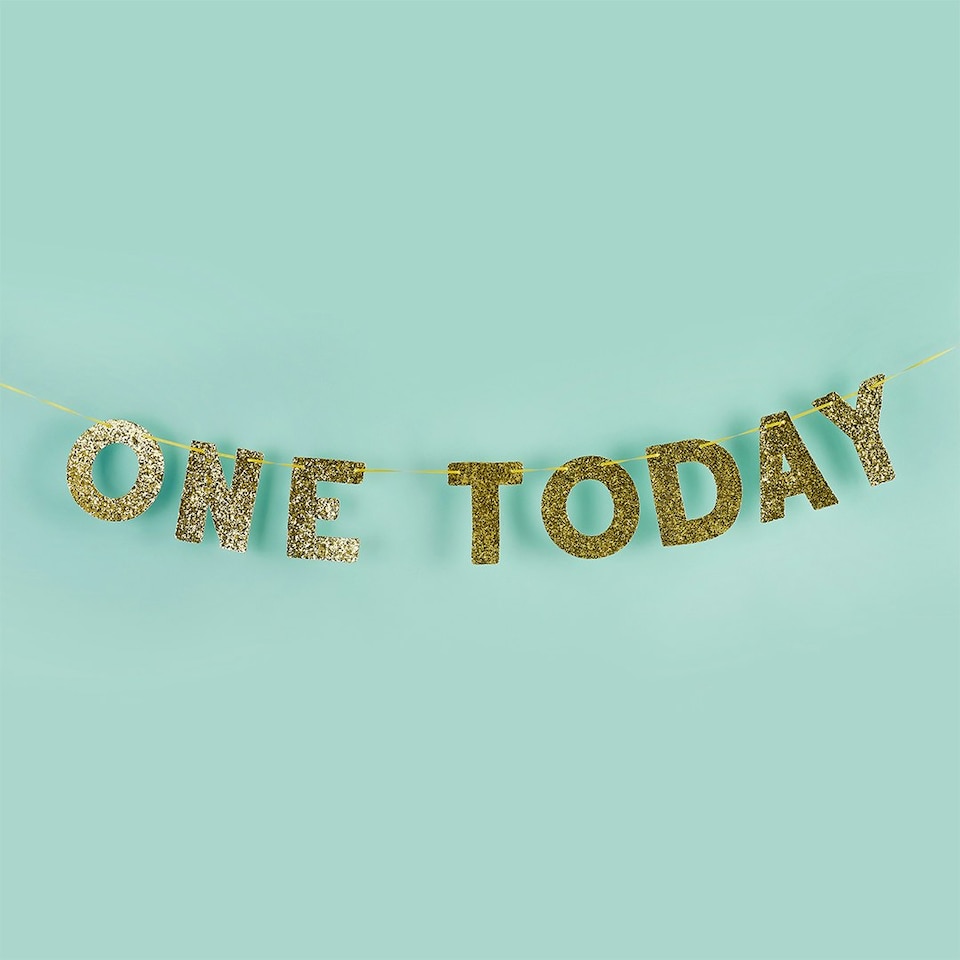 image 1 of Gold Glitter 'One Today' Card Banner 2m