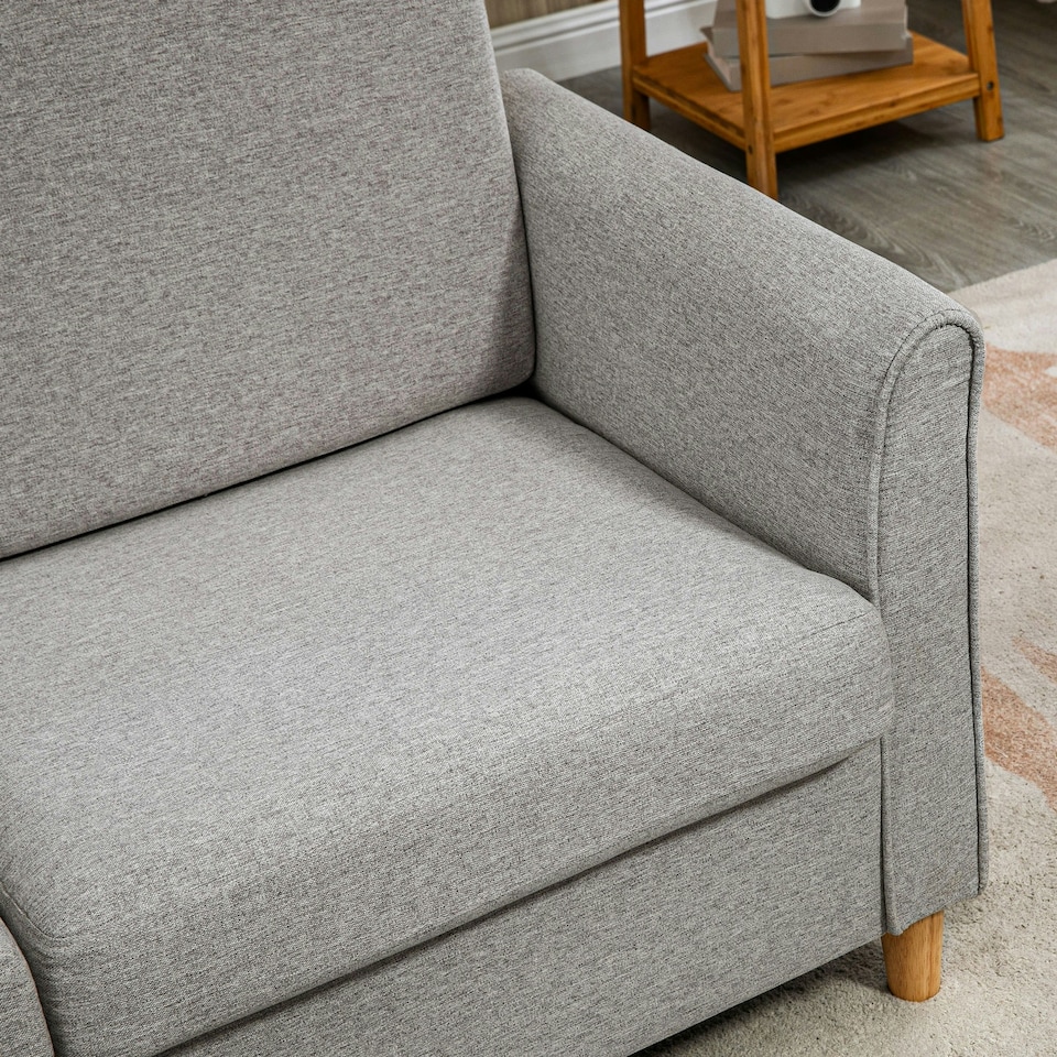 image 1 of HOMCOM Double Seat Sofa Linen Upholstery Loveseat Couch w/ Armrests, Light Grey