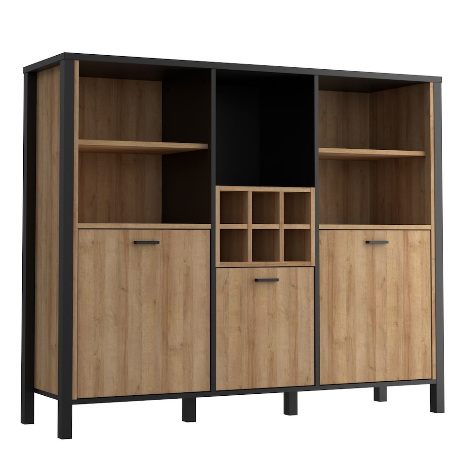 image 1 of High Rock Shelf Unit in Matt Black/Riviera Oak