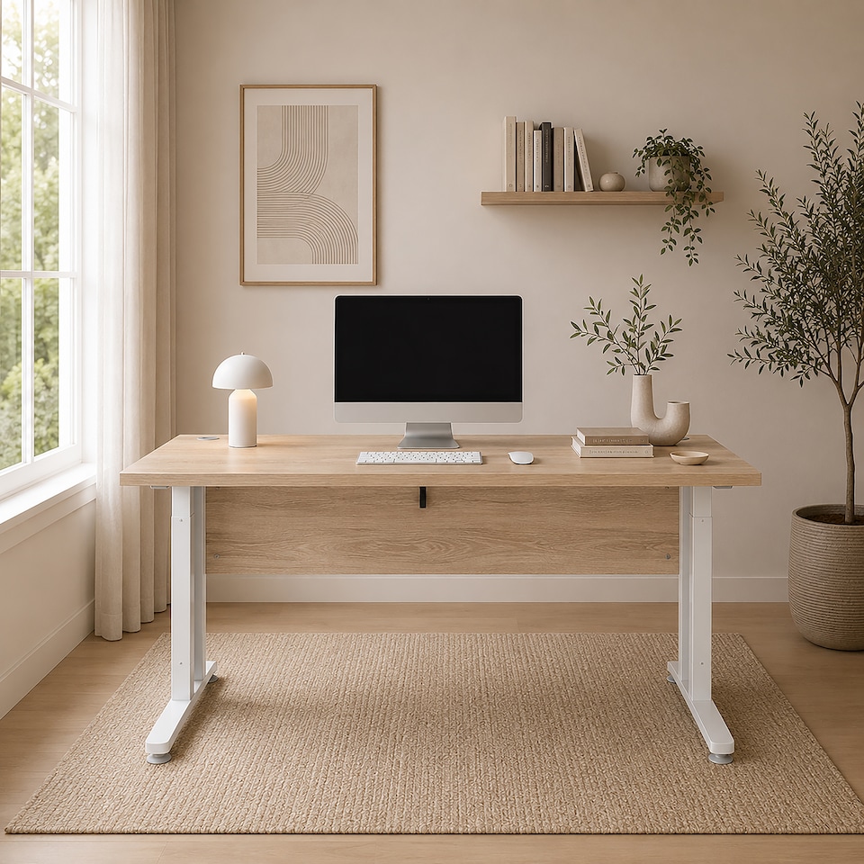 image 1 of Prima Desk 150cm in Oak with White Legs