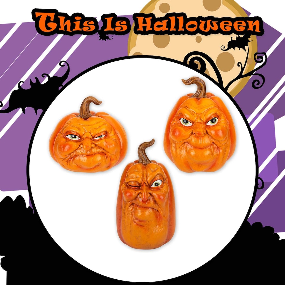 image 1 of vfm-estore Halloween Grumpkins Decorations Grumpy Pumpkins 3-Pack
