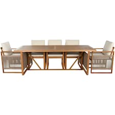 Table set with chairs Home ESPRIT Brown Rope Eucalyptus wood 230 x 100 x 75 cm N/A