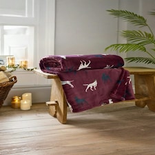 Hounds Print Throw – Burgundy 140 x 180cm Soft Plush Decorative Blanket | Red | Burgundy | 1